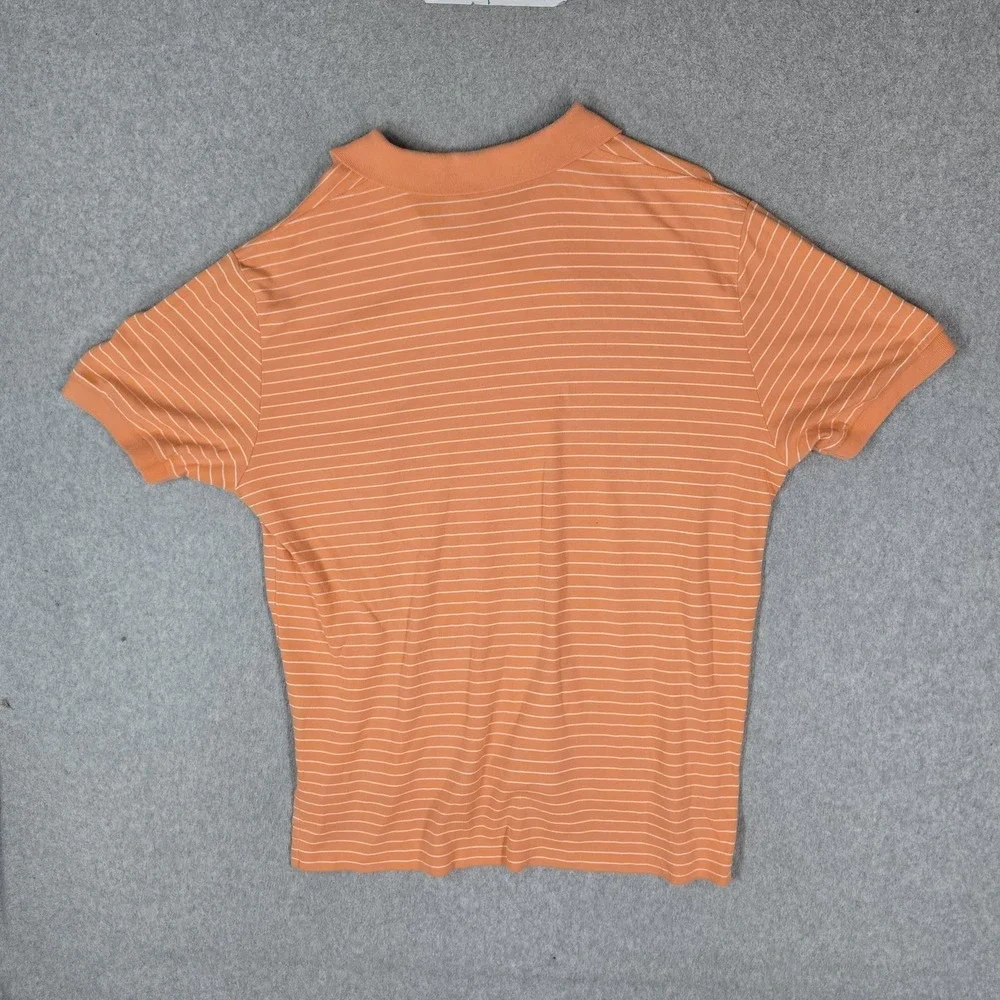 VINTAGE Polo Ralph Lauren Men Polo XL Orange Striped Logo Embroidered Collar